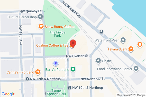 Map showing location of Ovation Coffee & Tea